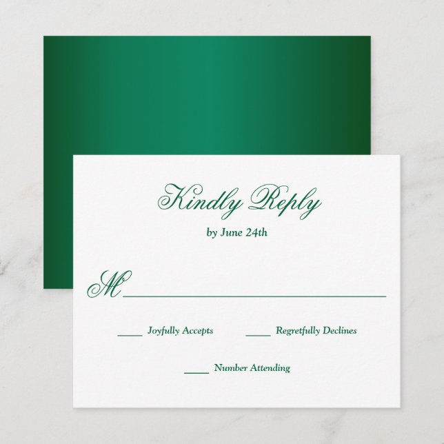 Tarjeta RSVP verde de Esmeralda (Anverso / Reverso)