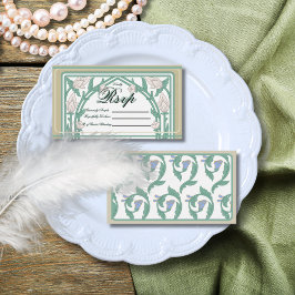 Tarjeta RSVP Verde Floral William Morris Art Deco