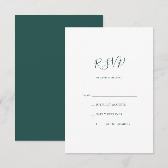 Tarjeta RSVP verde oscuro (Anverso / Reverso)