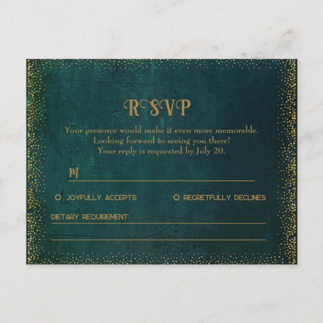 Tarjeta RSVP Verde Oscuro Vintage (Anverso)