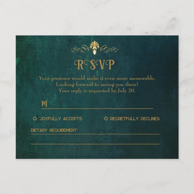 Tarjeta RSVP Verde Oscuro Vintage (Anverso)