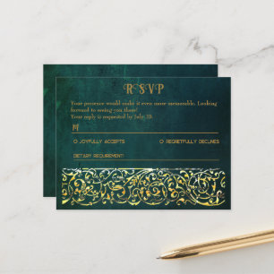 Tarjeta RSVP Verde Oscuro Vintage