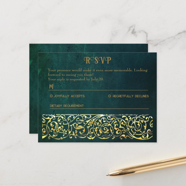 Tarjeta RSVP Verde Oscuro Vintage (Anverso/Reverso In Situ)