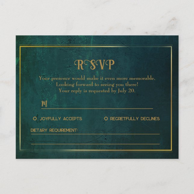 Tarjeta RSVP Verde Oscuro Vintage (Anverso)