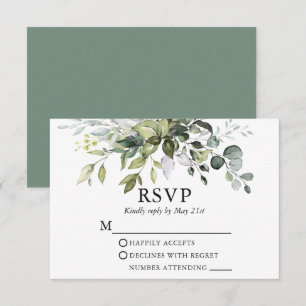 Tarjeta RSVP verde Sage Green Boda de color de agu