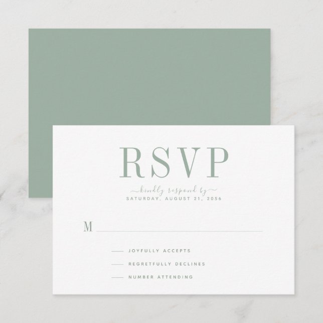 Tarjeta RSVP verde Sage para boda (Anverso / Reverso)