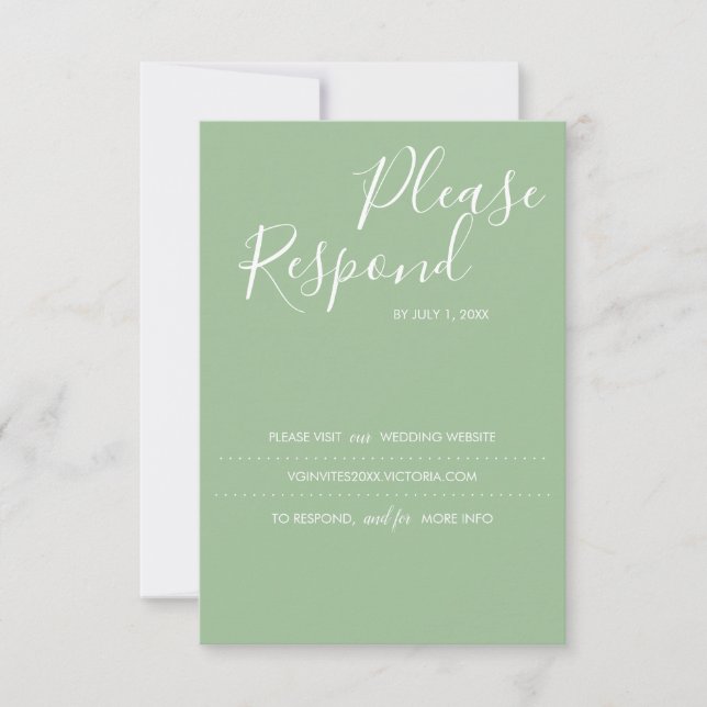 Tarjeta RSVP Verde Sage, sitio web Boda (Anverso)