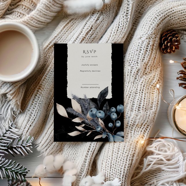 Tarjeta RSVP vertical floral de invierno escarpada (Subido por el creador)