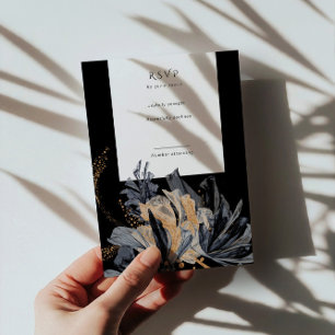 Tarjeta RSVP vertical floral de oro y oro exclusiv