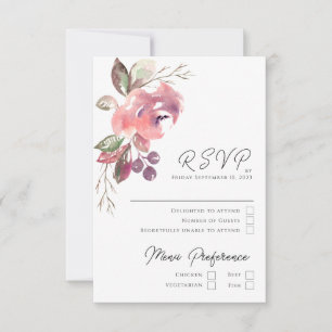 Tarjeta RSVP vertical mauve de Rubor romántica