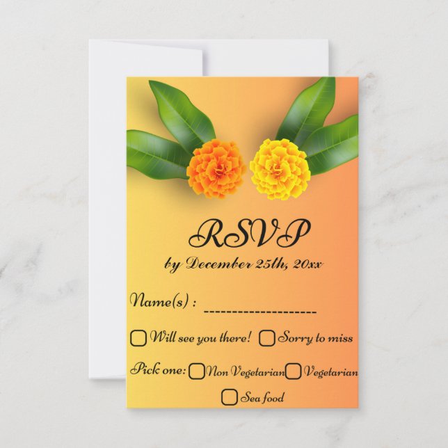 Tarjeta RSVP vibrante de color azafrán amarillo (Anverso)