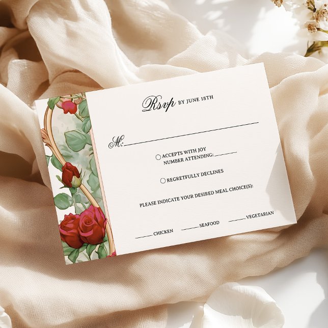 Tarjeta Rsvp Vintage Art Nouveau Red Rose Wedding (Subido por el creador)