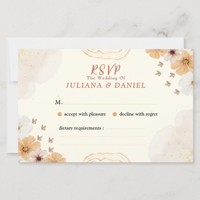 Tarjeta RSVP Wedding con diseño floral crema (Anverso)