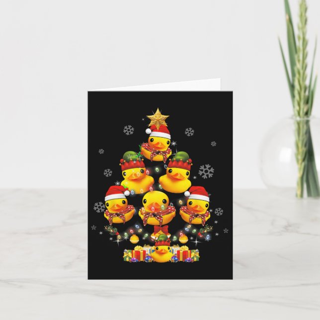 Tarjeta Rubber Duck Christmas Tree Xmas Light Rodeada D (Anverso)