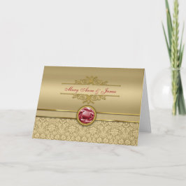 Tarjeta Rubí Oscuro Falso Metalizado Dorado Damasco Rojo P