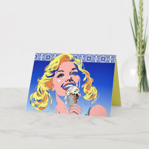 Tarjeta Rubia Comiendo Helado Estilo Pop Art Colorido de l