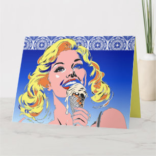 Tarjeta Rubia Comiendo Helado Estilo Pop Art Colorido de l