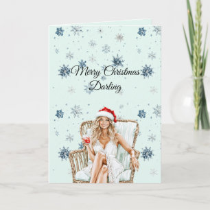 Tarjeta Rubio Femenino Copos de Nieve Azul Menta Chic