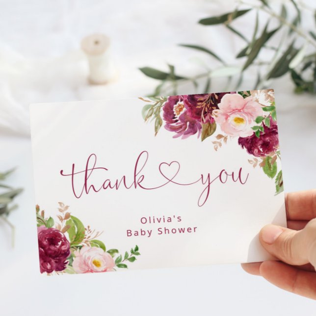 Tarjeta Rubor burgundy fall floral baby ducha gracias (Subido por el creador)