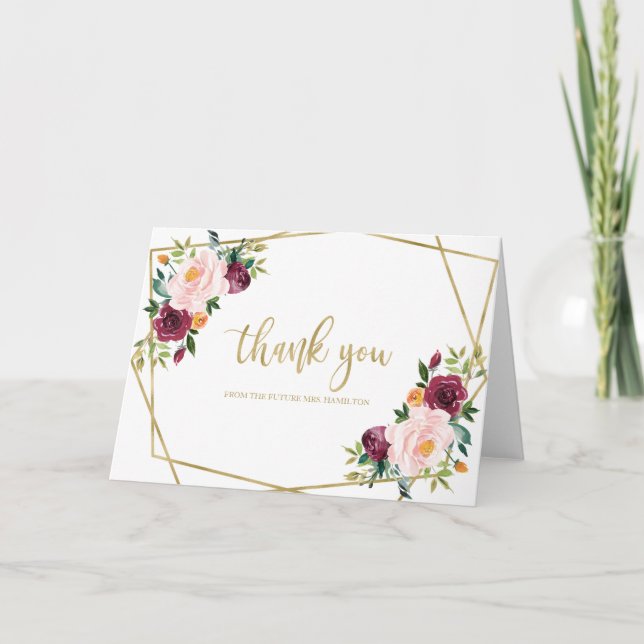 Tarjeta Rubor Burgundy Watercolor Bridal Shower (Anverso)