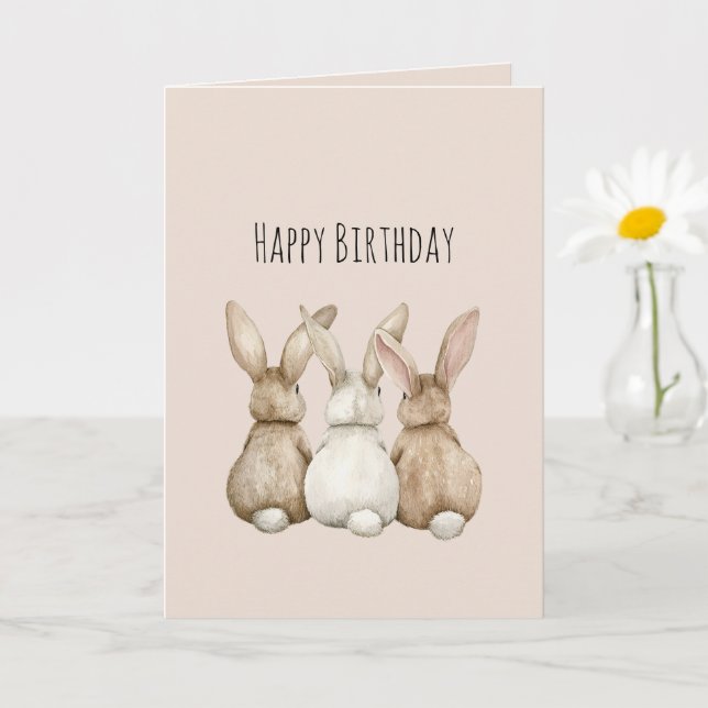 Tarjeta Rubor Crema Tres Cumpleaños Conejos Bunny Lindos (Planta pequeña)