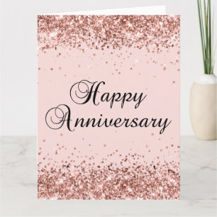 Tarjeta Rubor de brillo de oro rosa Feliz Aniversario