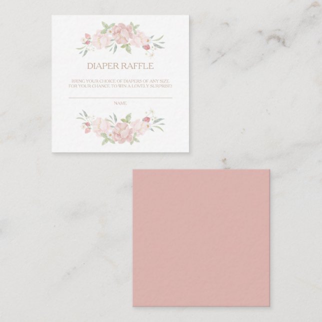 Tarjeta Rubor Floral Baby Shower Diaper Raffle (Anverso / Reverso)