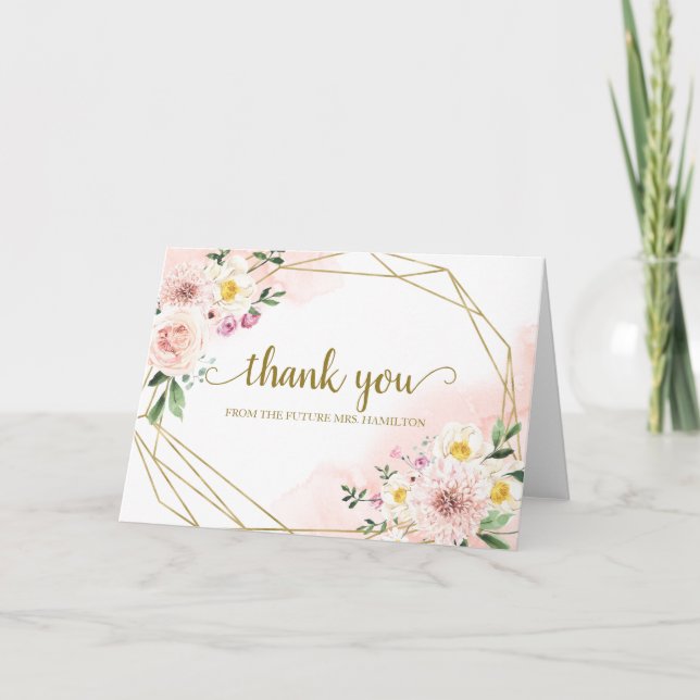 Tarjeta Rubor Floral Geometric Bridal Shower Gracias (Anverso)