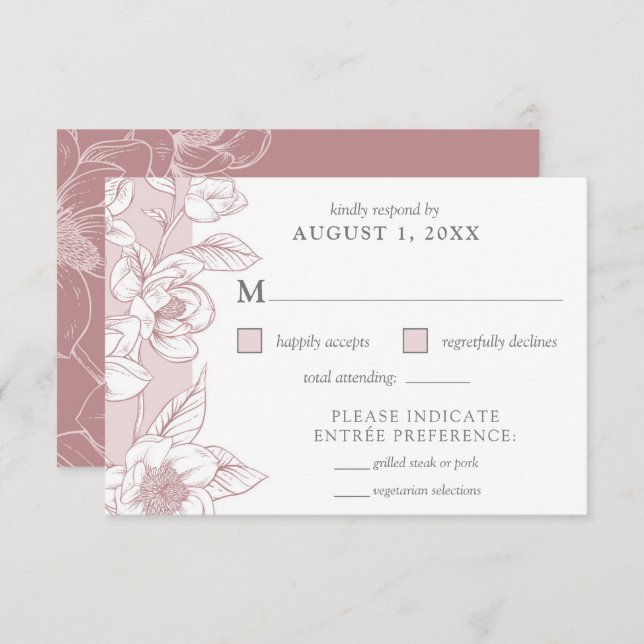 Tarjeta Rubor Floral RSVP para Southern Magnolia B (Anverso / Reverso)