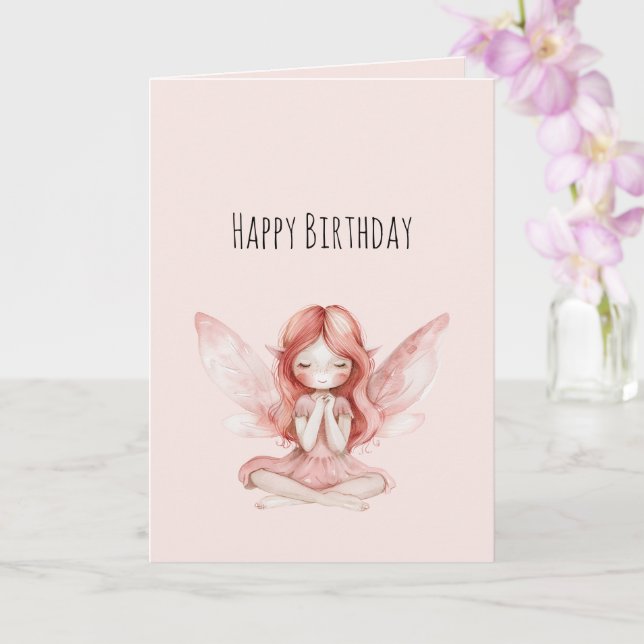 Tarjeta Rubor Mágico Rosa Rojo Cabello Hada Cumpleaños (Orquídea)