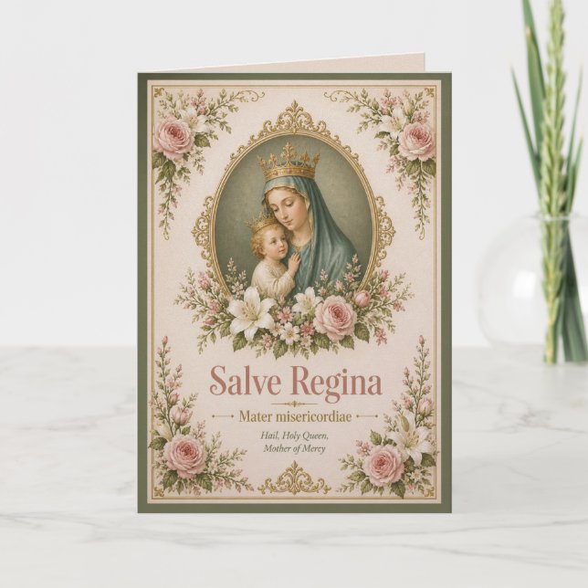 Tarjeta Rubor Marian Salve Regina Devocional Católico (Anverso)
