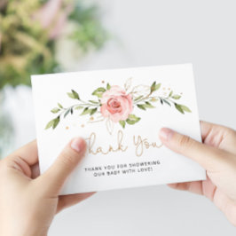 Tarjeta Rubor oro floral baby ducha gracias
