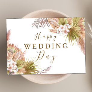 Tarjeta Rubor Pink Boho Floral Modern Happy Wedding Day