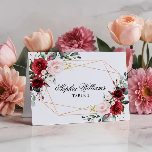 Tarjeta Rubor Pink & Burgundy Rosa Boda Place (Subido por el creador)