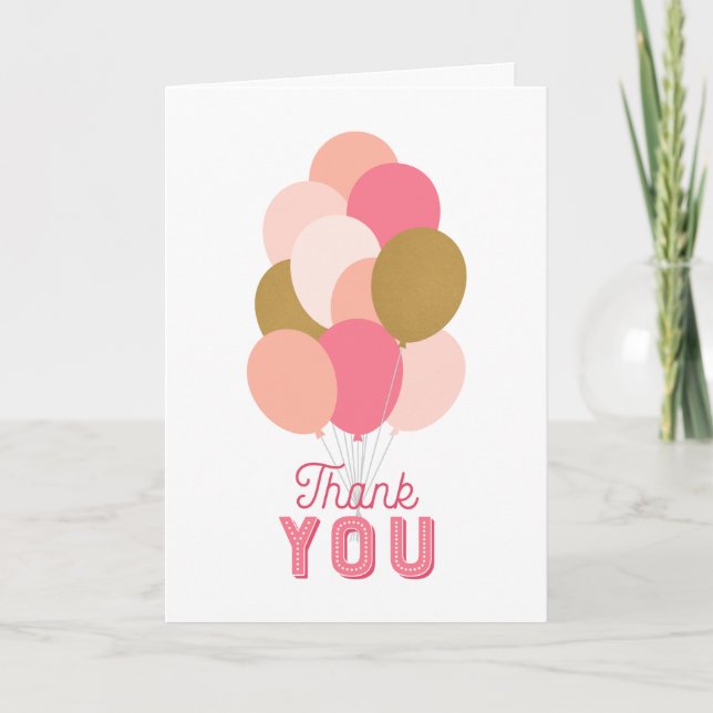 Tarjeta Rubor Pink Faux Gold Balloons Gracias (Anverso)