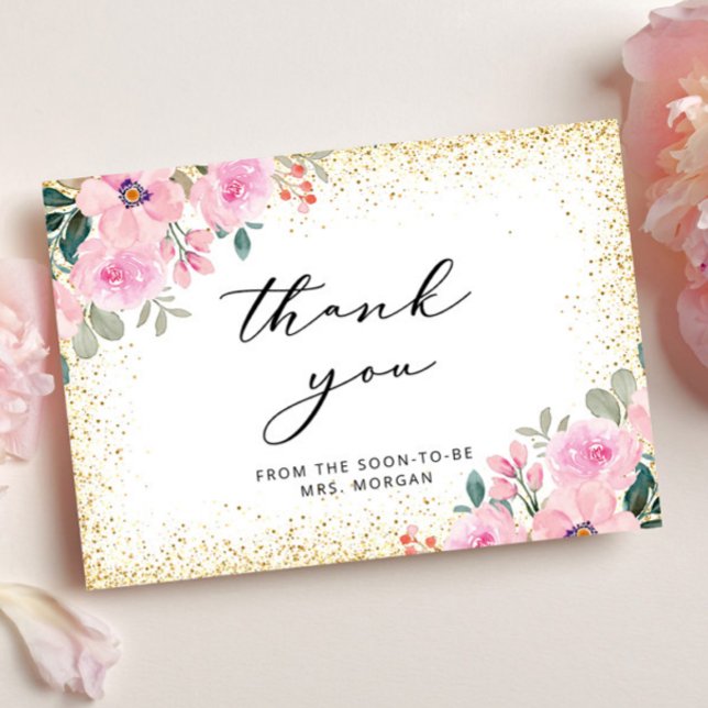 Tarjeta Rubor Pink Floral Gold Bridal Shower (Subido por el creador)