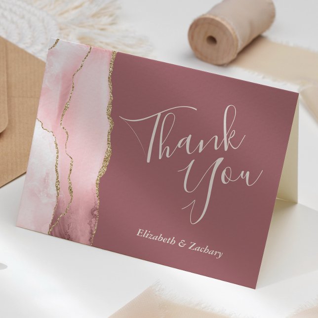 Tarjeta Rubor Pink Gold Agate Dusty Rosa Boda Gracias (Subido por el creador)