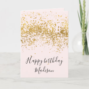 Tarjeta Rubor Pink Gold Confetti Dots Cumpleaños