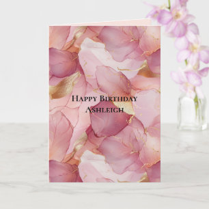 Tarjeta Rubor Pink Gold deja cumpleaños con flores