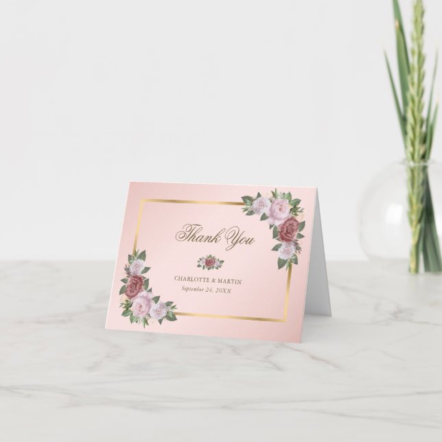Tarjeta Rubor Pink Gold Floral de agradecimiento