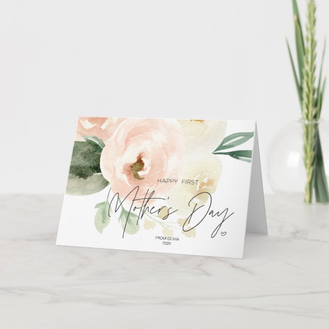 Tarjeta Rubor Pink Happy First Mother's Day Keepsake (Anverso)