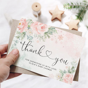 Tarjeta Rubor pink snowflakes gracias