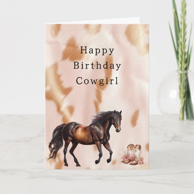 Tarjeta Rubor Pink Tan Southwest Faux Cowgirl Piel de vaca (Anverso)