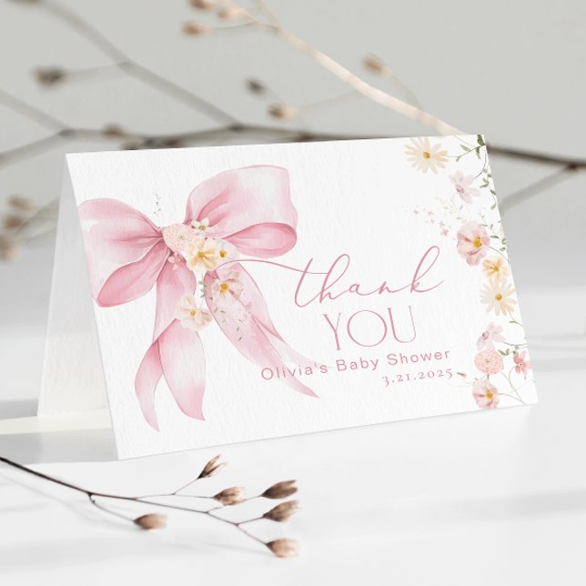 Tarjeta Rubor Pink Wildflower Pink Bow (Subido por el creador)