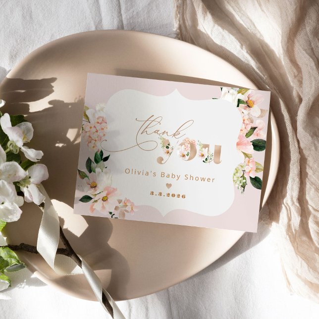 Tarjeta Rubor rosa floral elegante ducha bebé gracias (Subido por el creador)