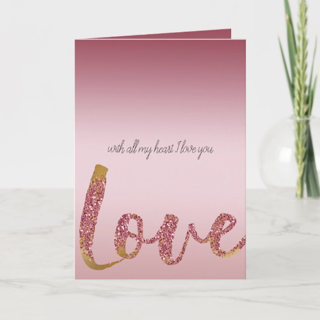Tarjeta Rubor Rosa Ombre Purpurina Gold Red Love (Anverso)