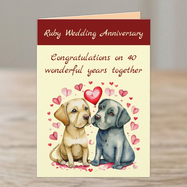 Tarjeta Ruby 40th wedding anniversary yellow dogs card (Subido por el creador)
