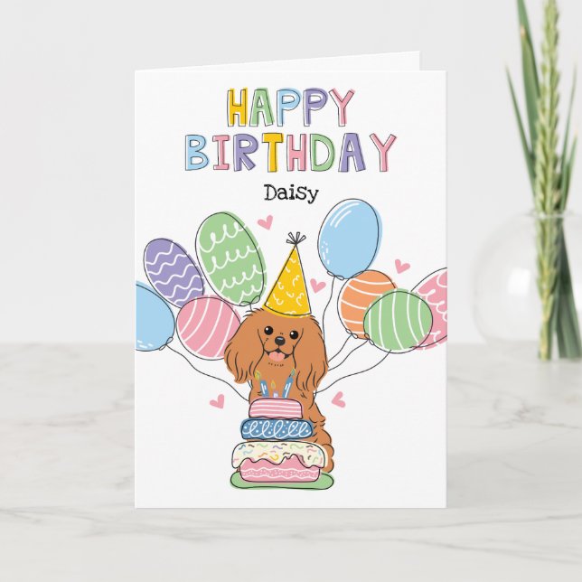 Tarjeta Ruby Cavalier King Charles Spaniel Cumpleaños (Anverso)