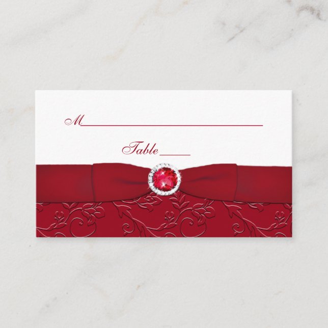 Tarjeta Ruby Red and White Floral Place (Anverso)