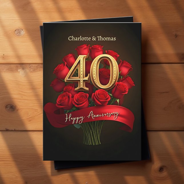 Tarjeta Ruby Red Roses Aniversario Dorado del 40° Boda (Subido por el creador)